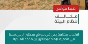 الأمن البيئي يضبط مواطنًا لارتكابه مخالفة رعي في مواقع محظوره
