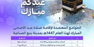 اعتماد 8 جوامع لإقامة صلاة عيد الأضحى بينبع الصناعية