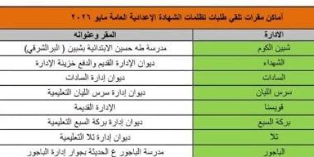 تعليم المنوفية: بدء تظلمات الشهادة الإعدادية بداية من غد ولمدة 15 يوما