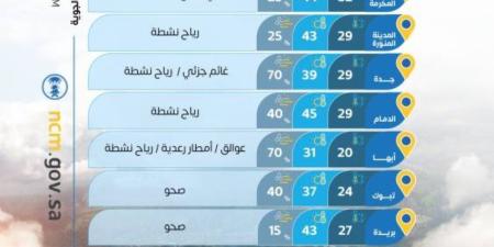 حالة الطقس.. أمطار رعدية ورياح مثيرة للأتربة على عدة مناطق