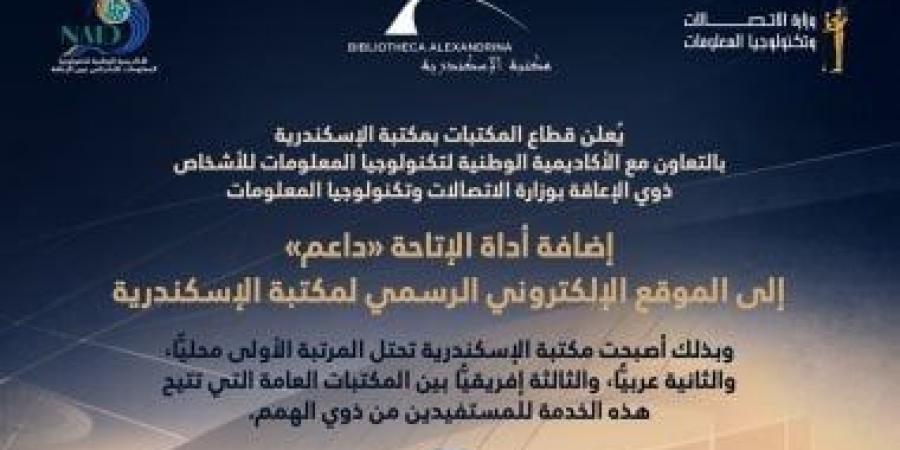 مكتبة الإسكندرية تضيف أداة الإتاحة "داعم" لذوي الهمم إلى موقعها الإلكتروني