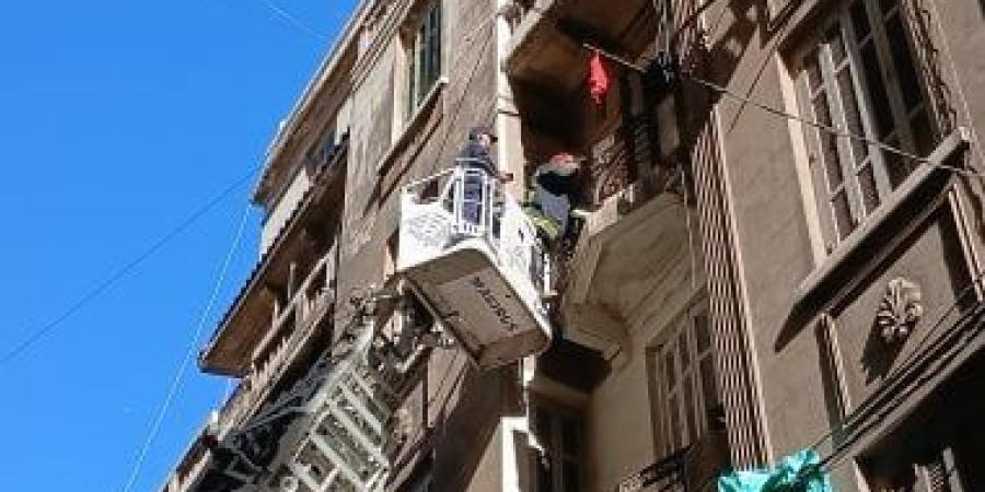 الحماية المدنية بالإسكندرية تنقذ كلبا عالقا من رقبته بشرفة بالعطارين.. فيديو