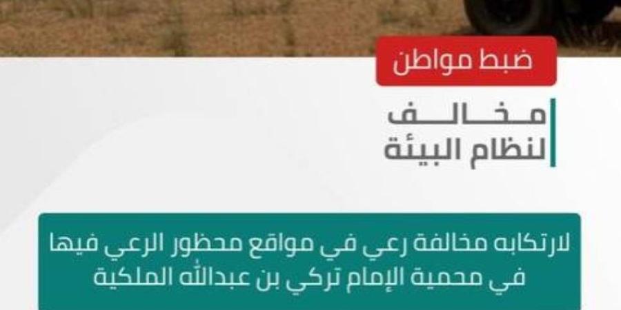الأمن البيئي يضبط مواطنًا لمخالفته نظام البيئة بالرعي في محمية الإمام تركي بن عبدالله الملكية